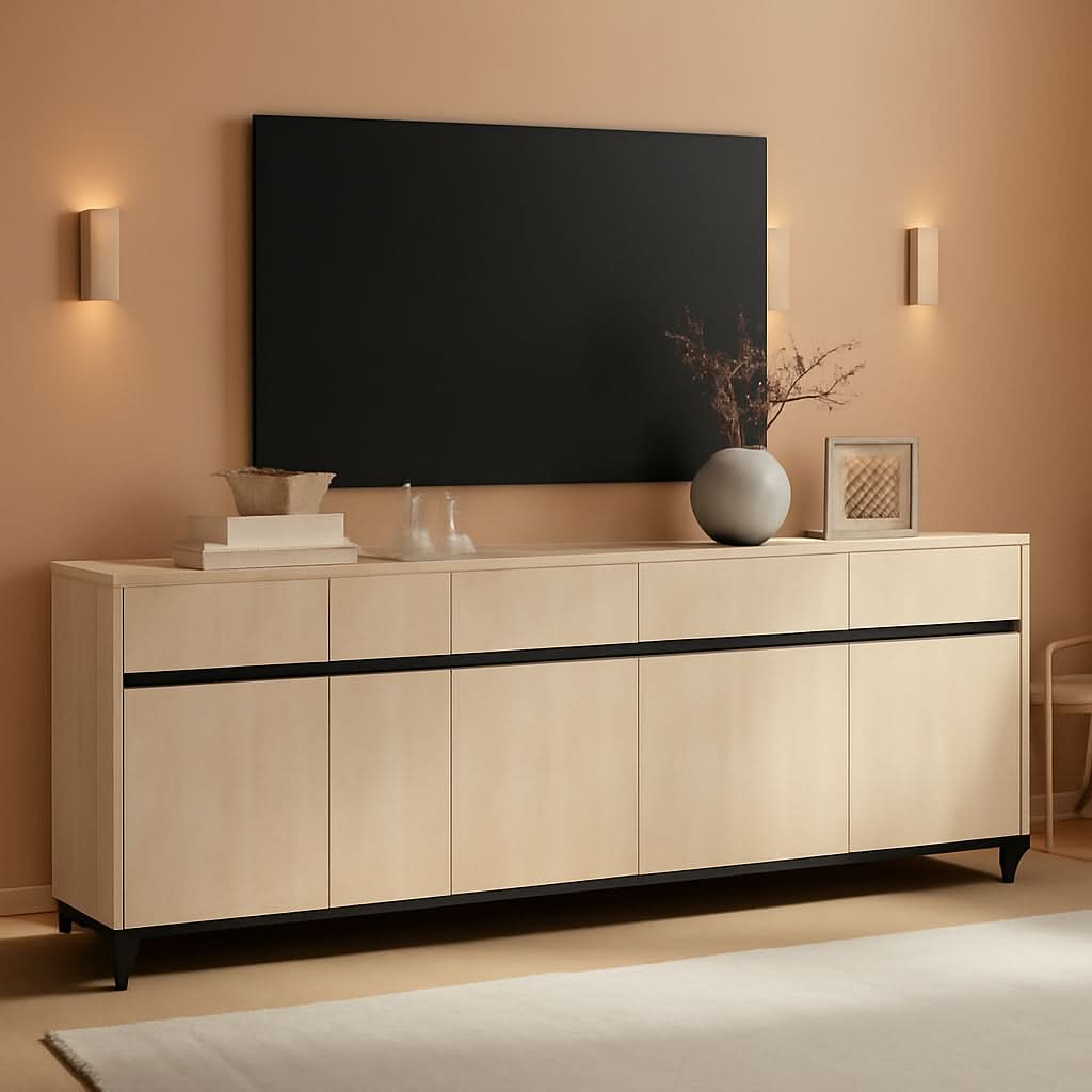 Light Oak TV Stand For 110 Inch TVs With Adjustable Shelves
