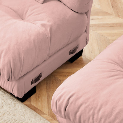 Sectional Sofa Cloud Curved Chenille Pink 2 Seat Convertible Ottoman