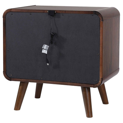 Nightstand Mid-Century Modern Dark Walnut 2-Drawer Gunmetal Hardware 27 In