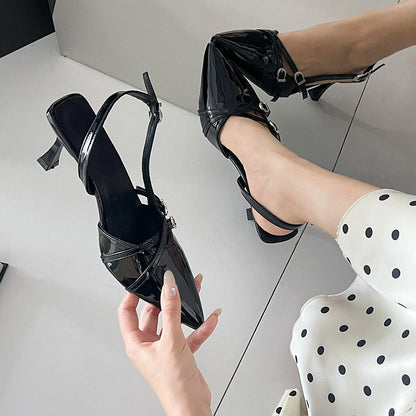Women's Black Patent-Leather Pointed-Toe Heels, 6-8 cm
