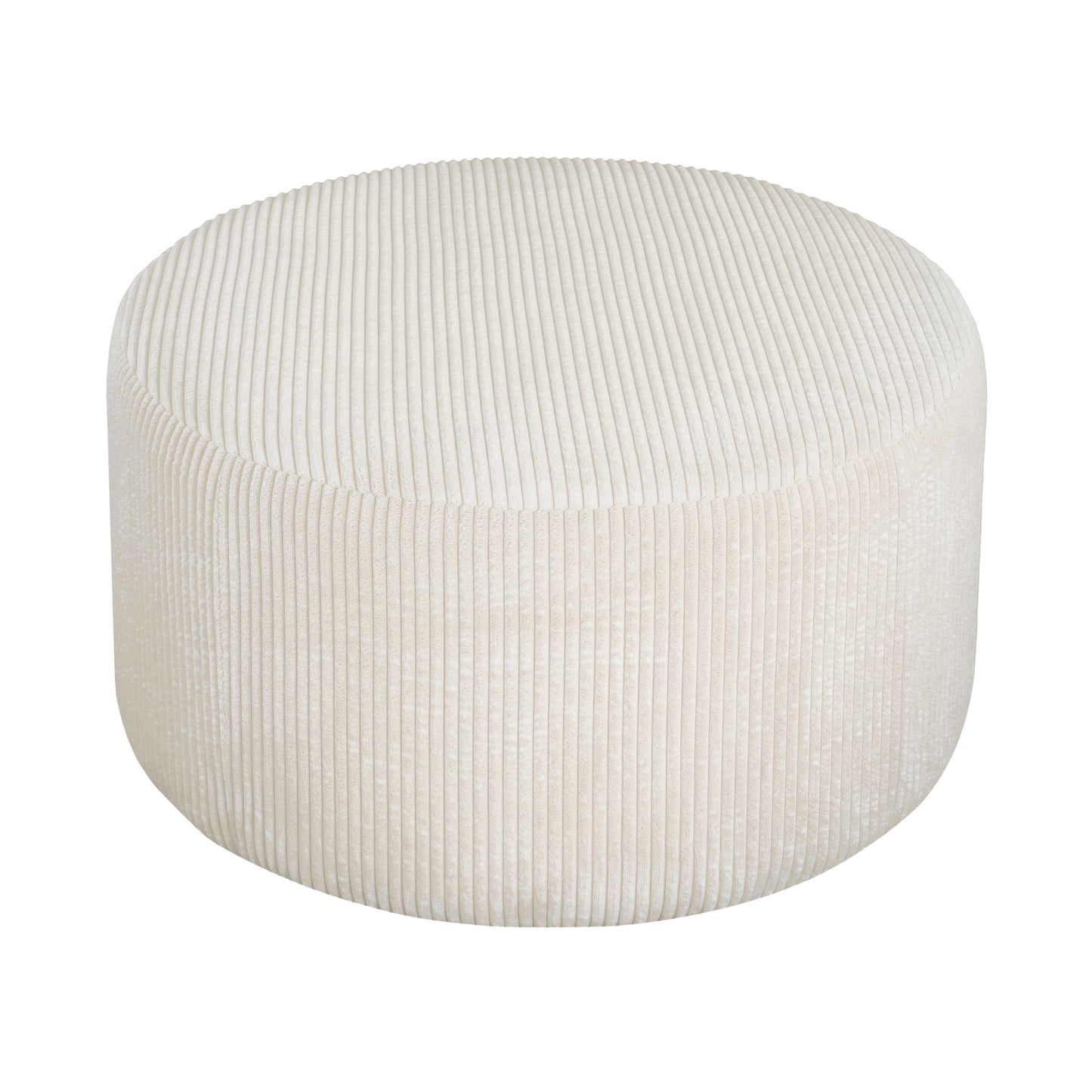 Upholstered Round Ottoman, Beige, Corduroy