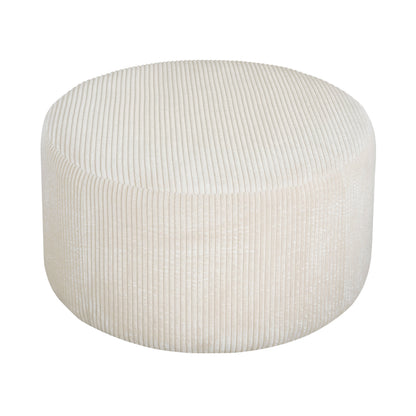 Upholstered Round Ottoman, Beige, Corduroy