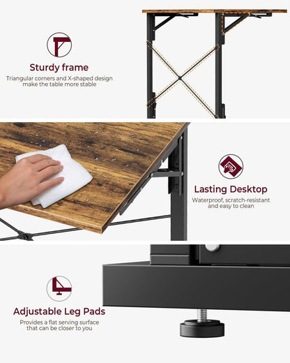 31.5 Inch Collapsible Tray Desk Rustic Brown Premium Finish