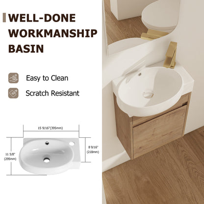 Soft Close Doors Bathroom Vanity With Sink, 16 Inch For Small Bathroom