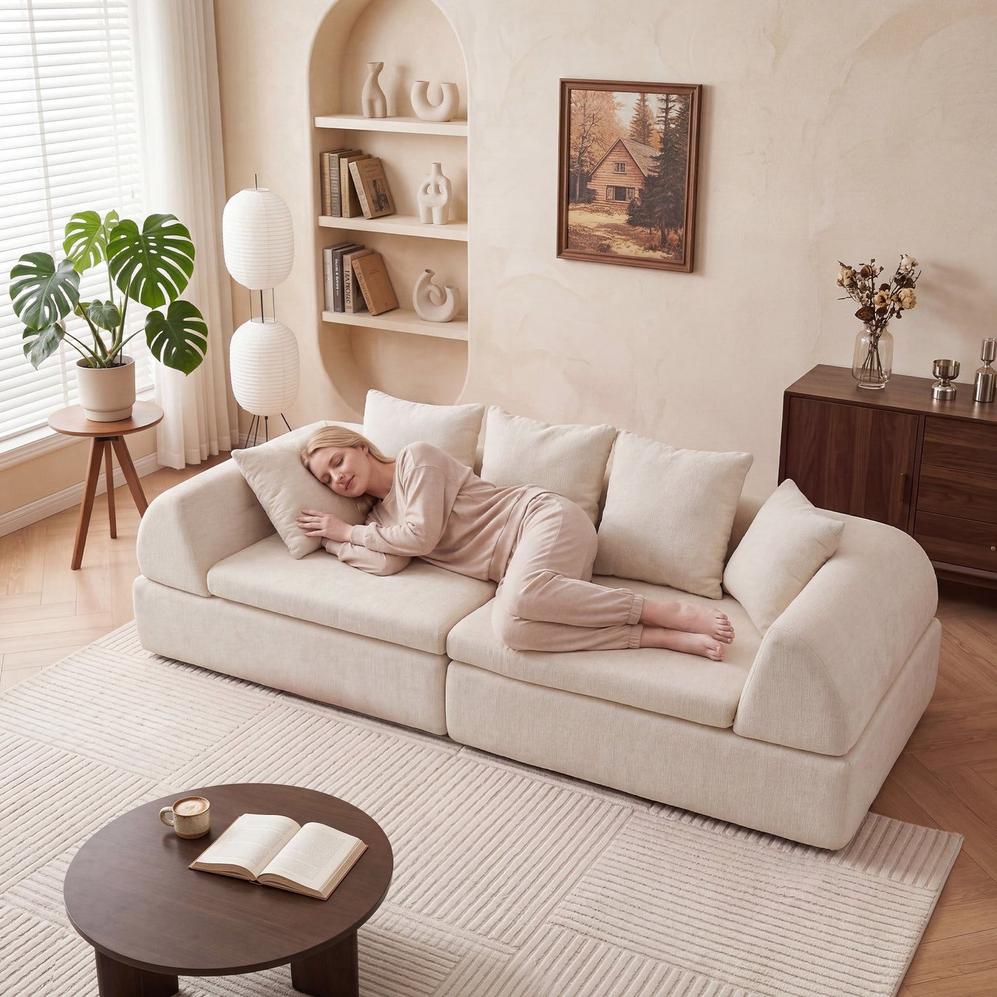 Sectional Sofa Cloud Modular White 4 Seat 104 In No Assembly Deep Seat