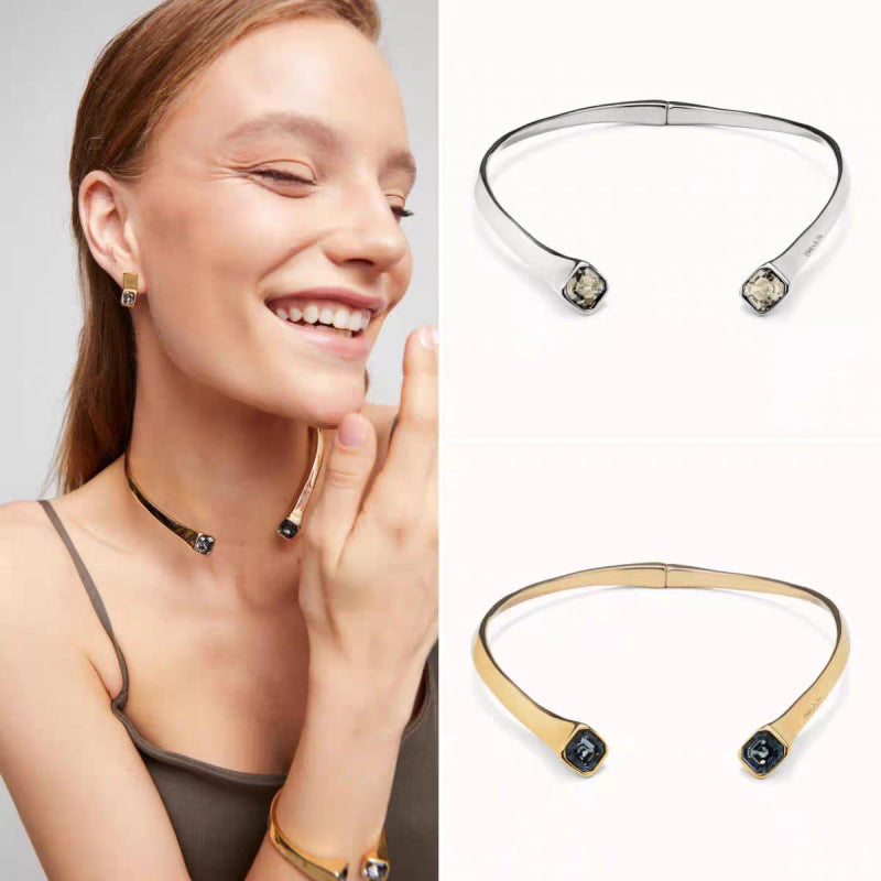 Personalized Geometric Square Womens Niche Design Chic Crystal Choker