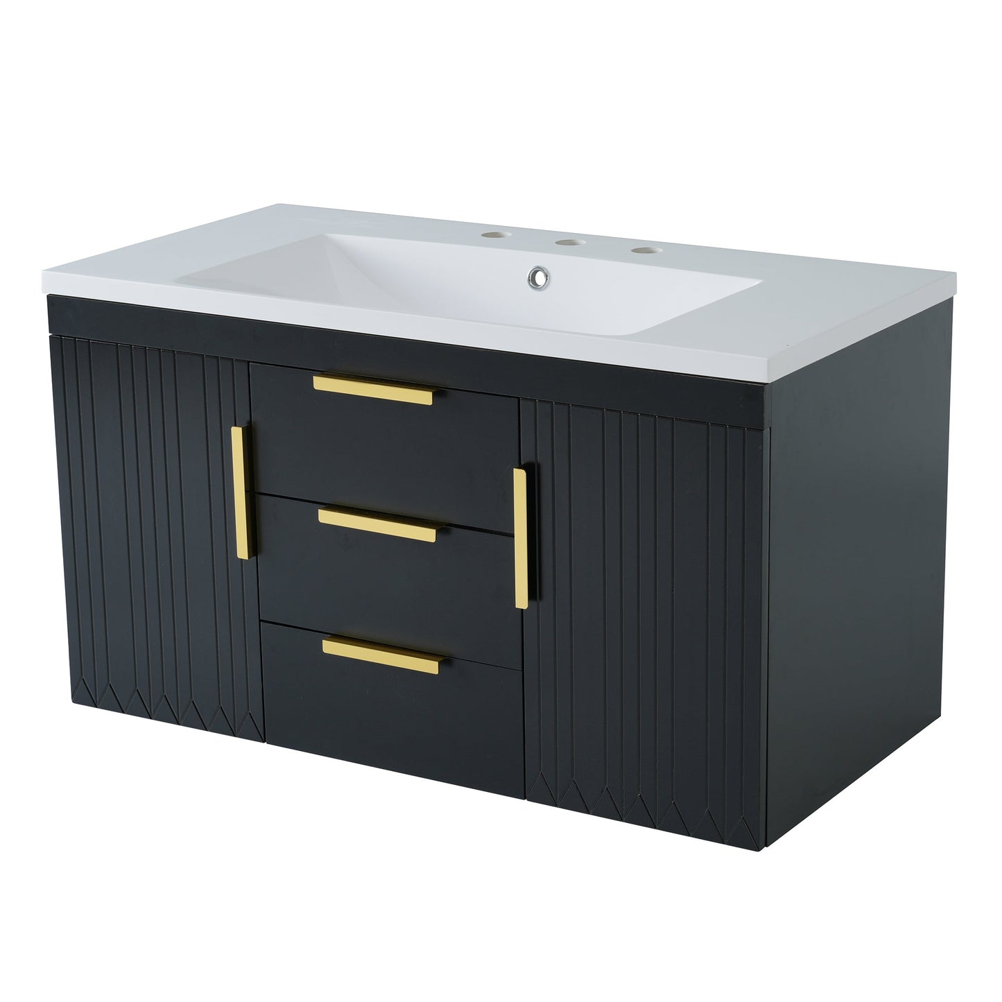 36'' Wall Mounted Bathroom Vanity with Resin Sink and 2 Drawers