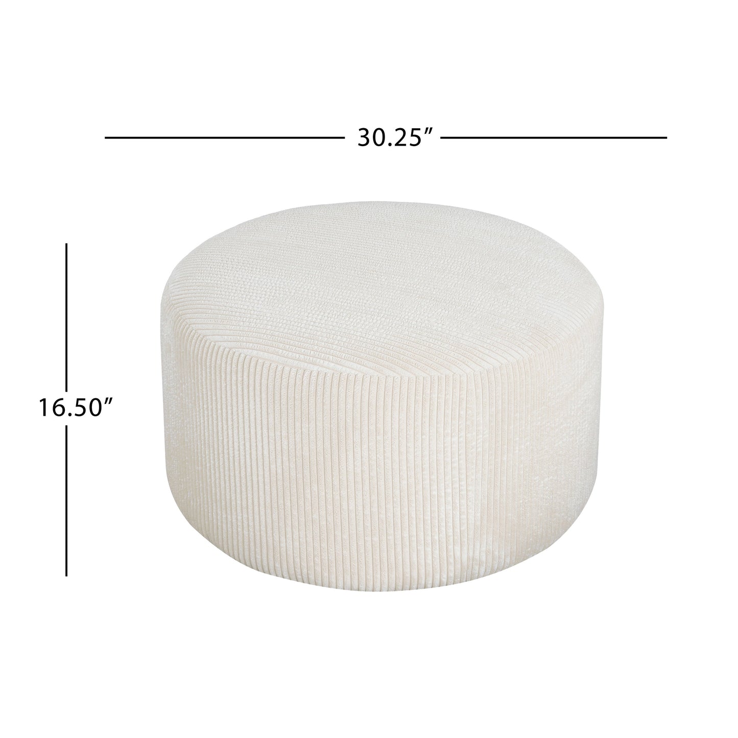 Upholstered Round Ottoman, Beige, Corduroy