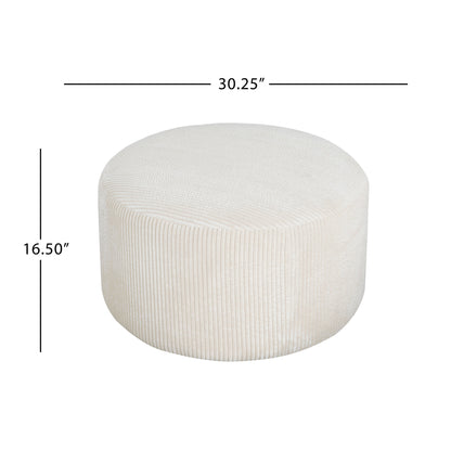 Upholstered Round Ottoman, Beige, Corduroy