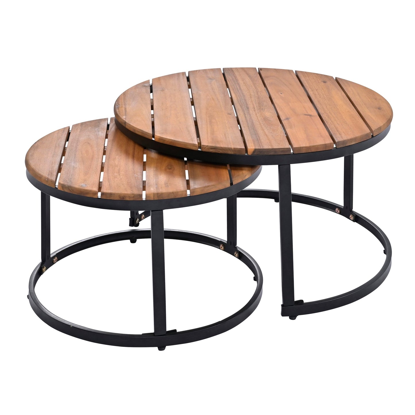 Outdoor Sectional Set Acacia Wood Steel Gray with Nesting Tables