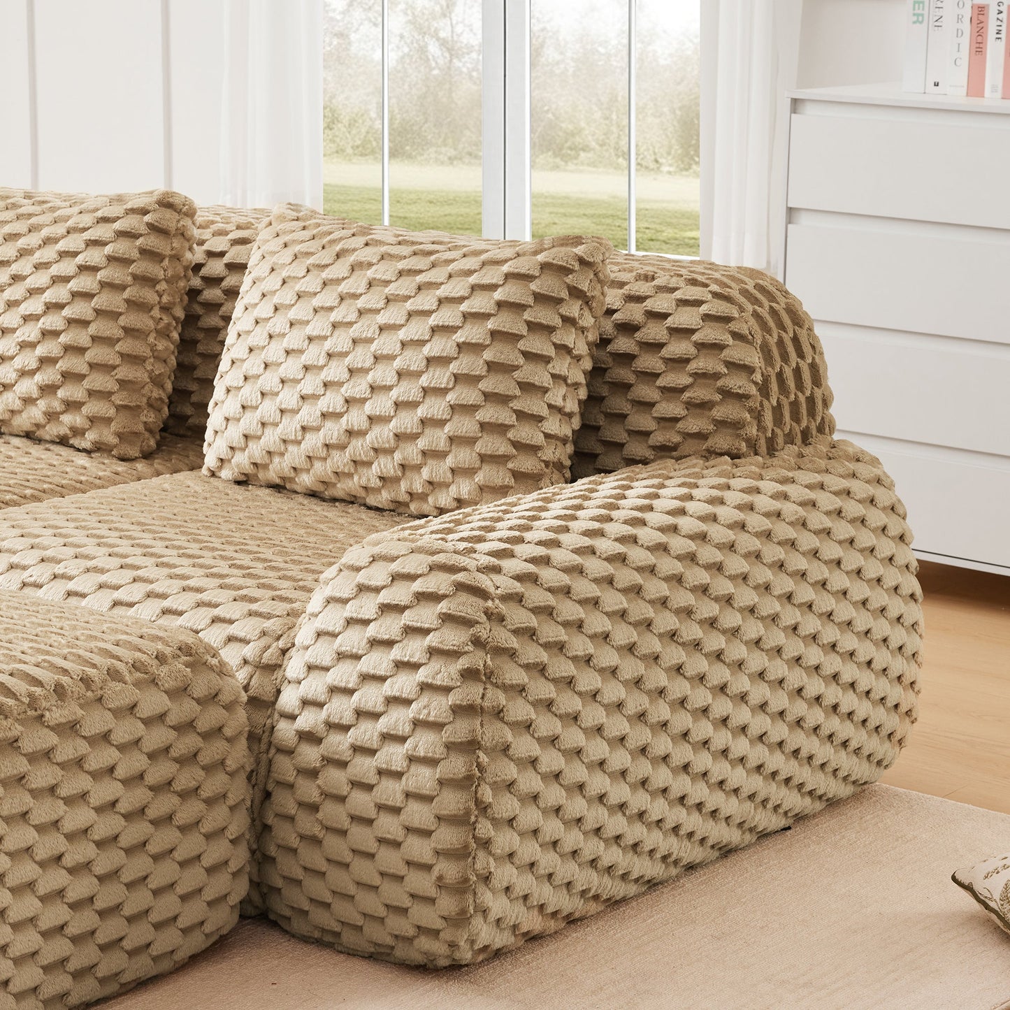 Sectional Sofa Modular Flannelette Camel 2 Seat Curved Footrest