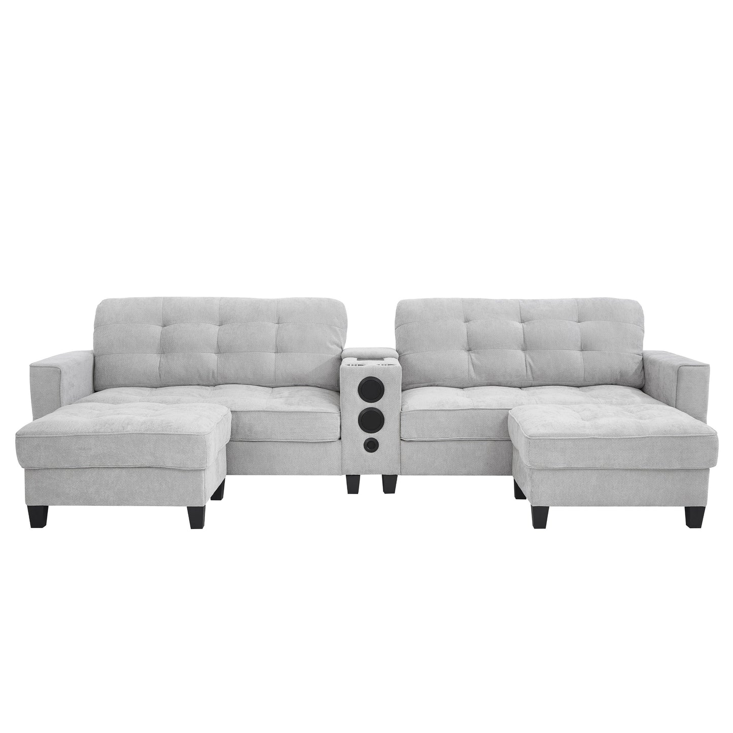 Sectional Sofa U-Shape Chenille Light Gray 6 Seat Bluetooth 126 In