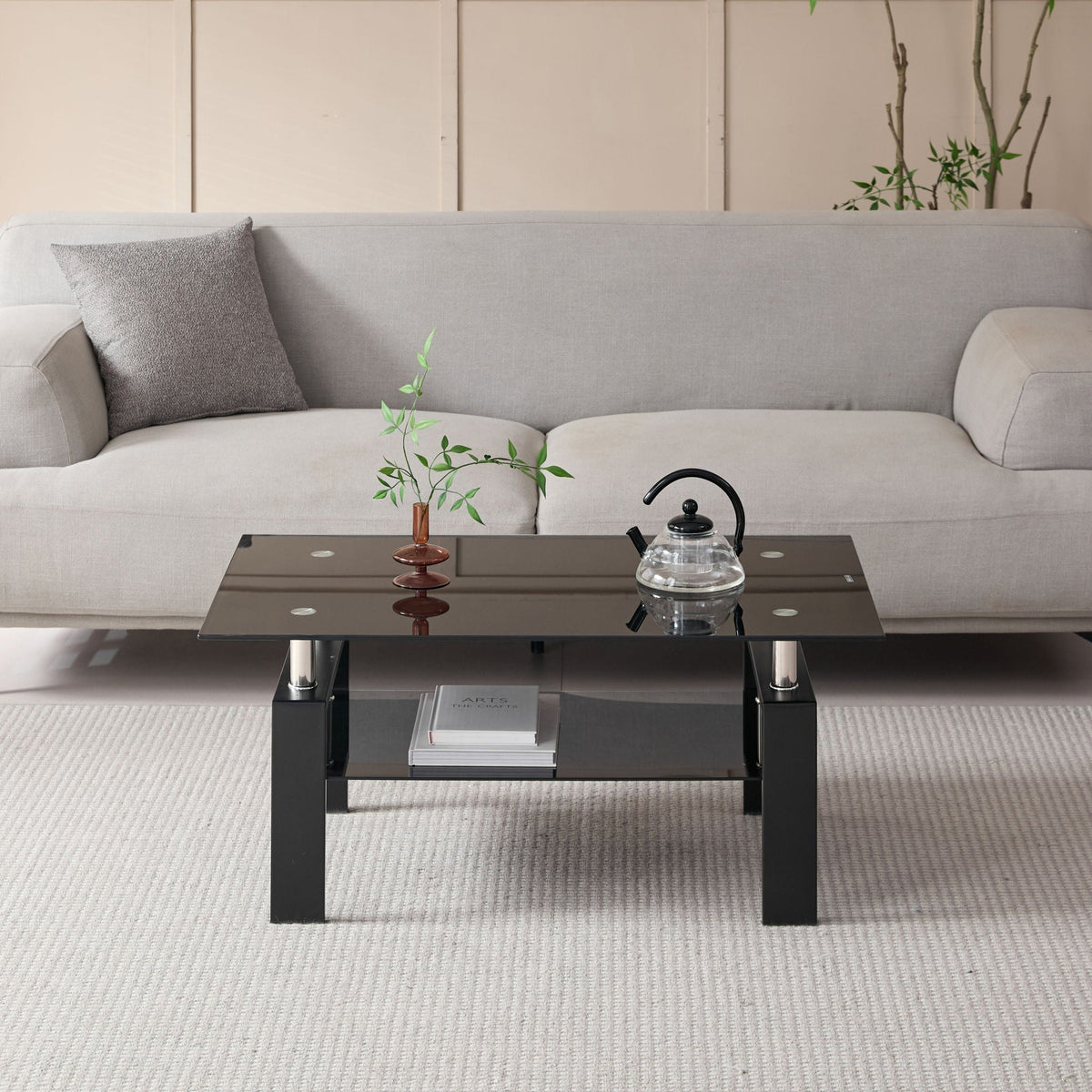 Tempered Glass Table With Storage