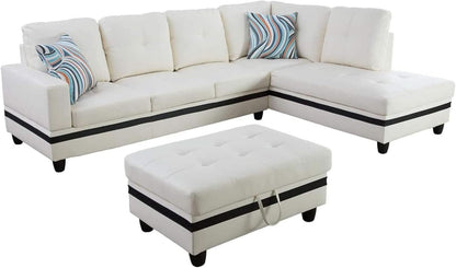 Sectional Sofa Faux Leather White L Shaped Couch Set