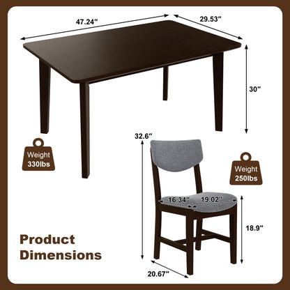 Rustic 5-Piece Dining Set - 1 Solid Wood Table + 4 Upholstered Chairs,