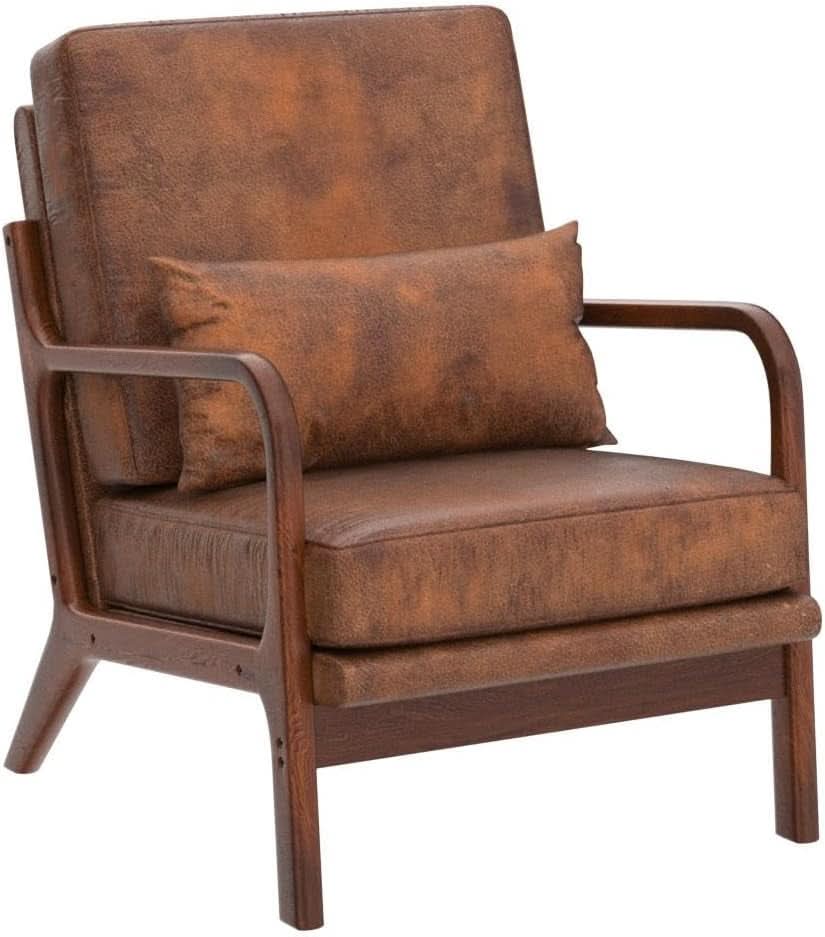 Brown Microfiber Midcentury Modern Accent Chair Set