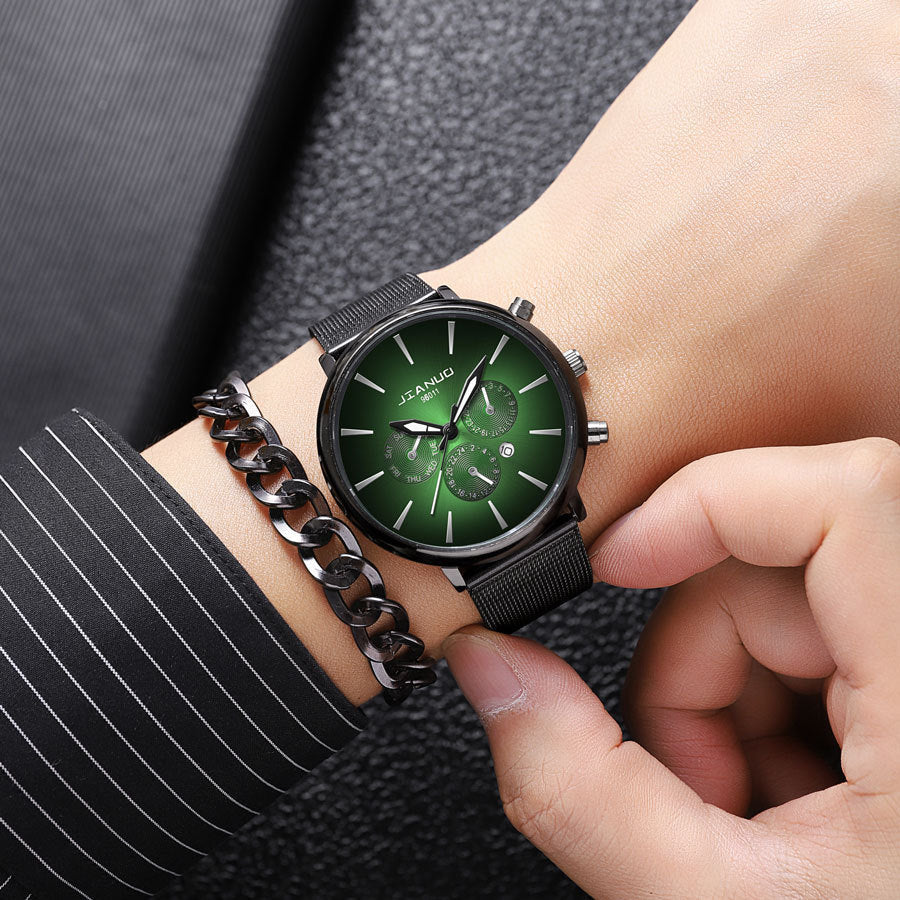 Mens Mesh-band Watch Fashionable Quartz Timepiece With Calendar Suitable For Business And Casual Occasions