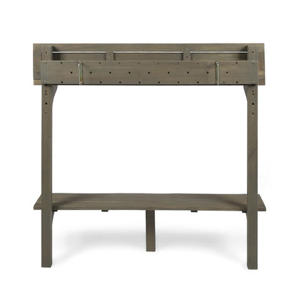 Outdoor Balcony Bar Set Acacia Wood Gray 3 Piece Table 2 Stools Seats 2