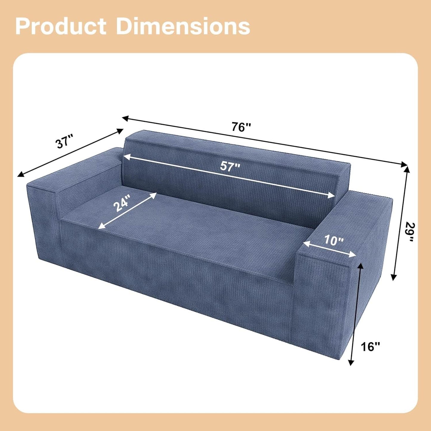 Sofa In A Box Memory Foam 3 Seater Grey Corduroy Fabric