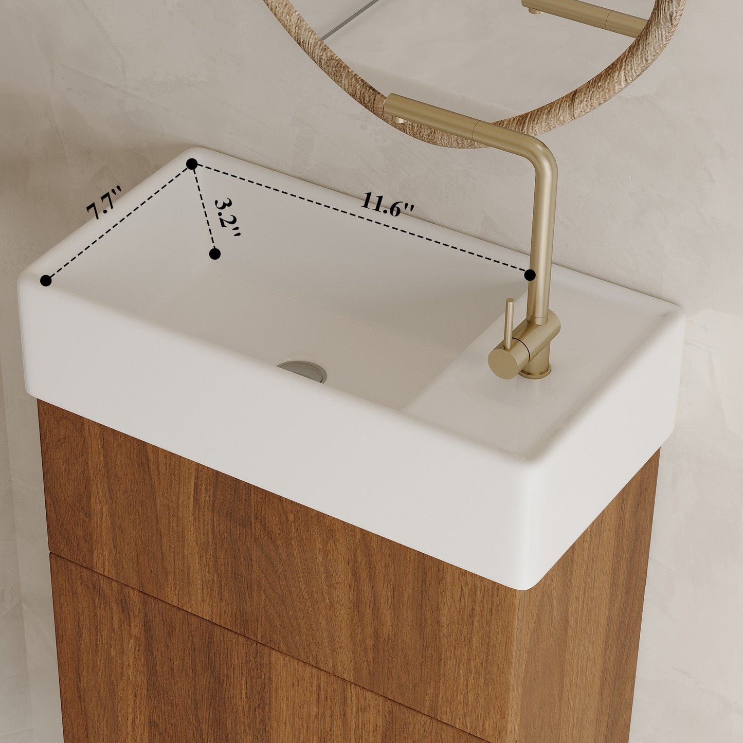 16.5 Inches Modern Floating Bathroom Vanity with Integrated Ceramic Basin Storage