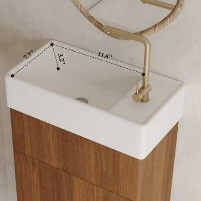 16.5 Inches Modern Floating Bathroom Vanity with Integrated Ceramic Basin Storage