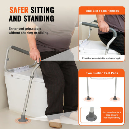 Toilet Safety Rail Frame Aluminum 300 LB Adjustable Width Height Padded Arms