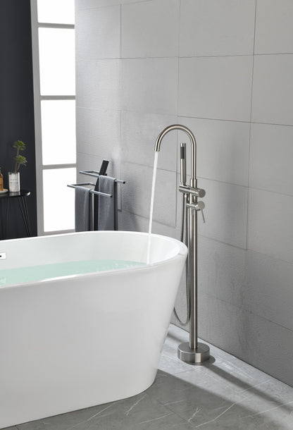 Floor Mounted Tub Faucet High Flow Freestanding Tub Filler with Handheld Shower Swivel
