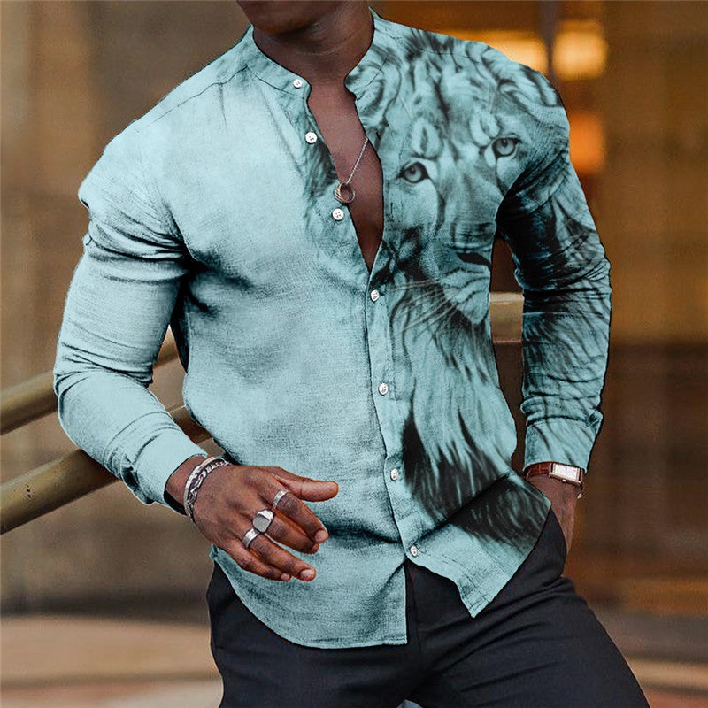 Mens Breathable Long-sleeve Printed Shirt