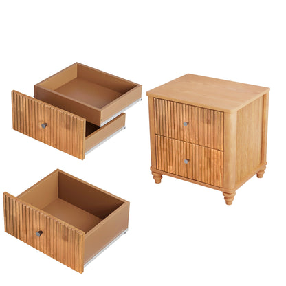 Mid Century Fluted Nightstand with 3 Drawers, 21.65 in Wide, Natural