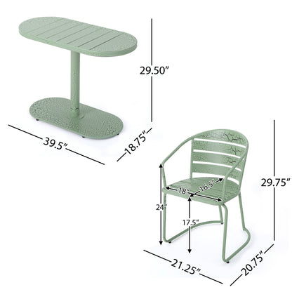 Outdoor Bistro Set Iron Green 3 Piece Oval Table 2 Chairs Matte Finish