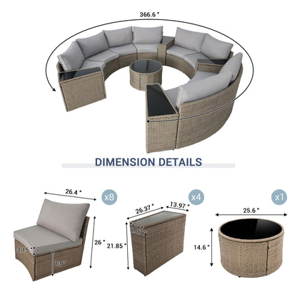 Outdoor Sectional Set PE Rattan Steel Light Gray 13pc