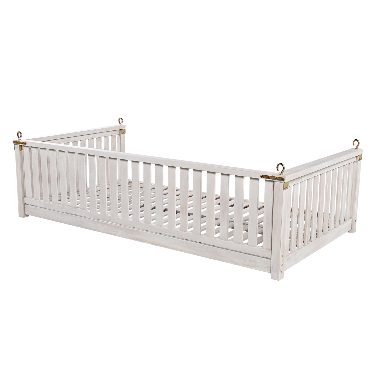 Outdoor Swing Bed Acacia Wood White Twin Size Minimalist 79.1x41.3 In 350 LB