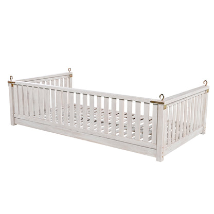 Outdoor Swing Bed Acacia Wood White Twin Size Minimalist 79.1x41.3 In 350 LB