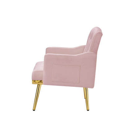 Accent Chair Modern Velvet Pink Gold Metal Legs Tufted Back 29x28x34 In