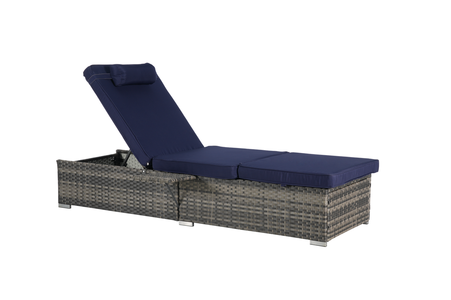 Outdoor Chaise Lounge Chair Set of 2, Rattan Storage Patio Pool Chairs with Cushion