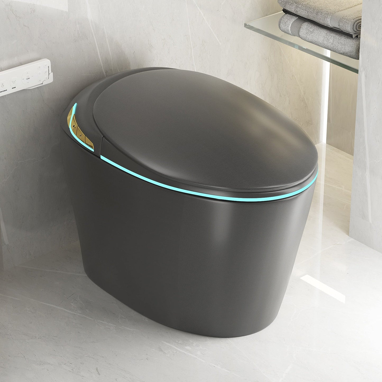 Unique Smart Toile with Built-in Bidet, Auto Open/Close Seat, Foot Sensor, LE...