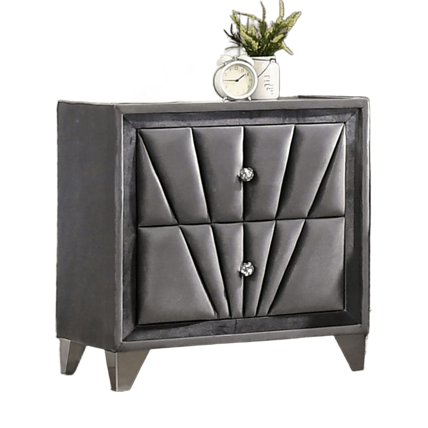 Gray Fabric Upholstered Nightstand, Chrome Legs, Bedroom Bedside Table