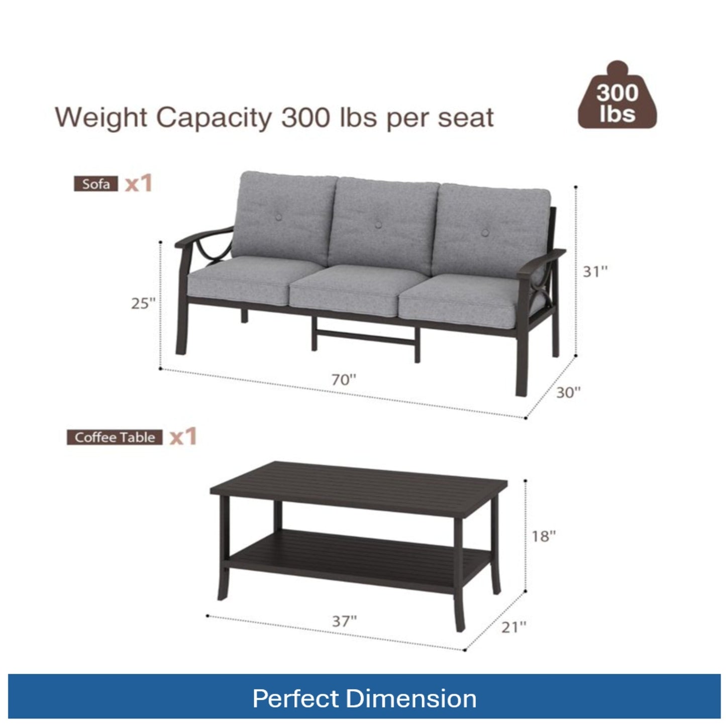 5 Piece Outdoor Patio Set Steel Seats 7 Gray