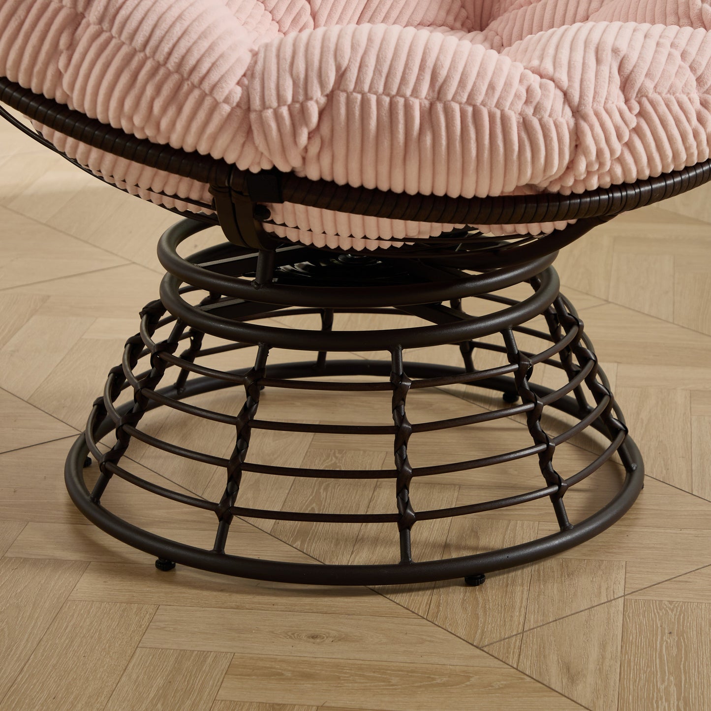 Papasan Chair Wicker Brown 360 Swivel Pink Cushion 300lb