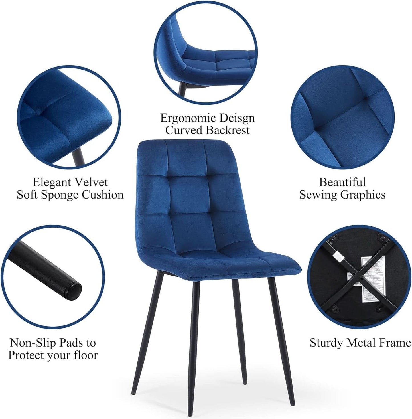 Navy Blue Velvet Dining Chairs Set of 4 Armless Tufted