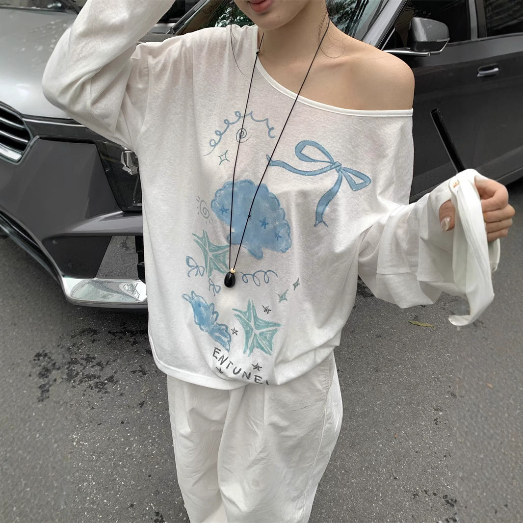 Laid-back Shell And Starfish Print Sun-Protective Cover-Up Top