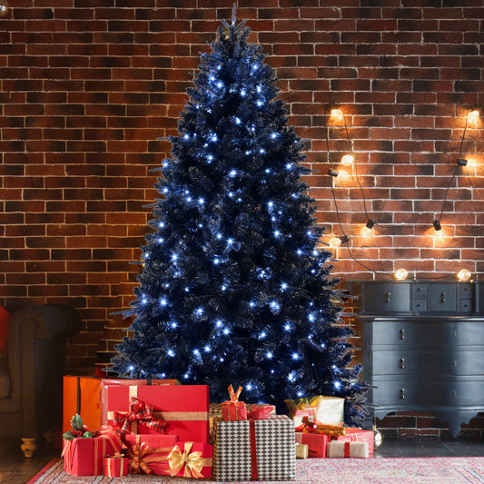 5 FT Black Christmas Tree with 250 White LED Lights | 1076-Tip PE+PVC Pre-Lit Artificial Tree for Halloween & Holiday Decor — Metal Stand Included