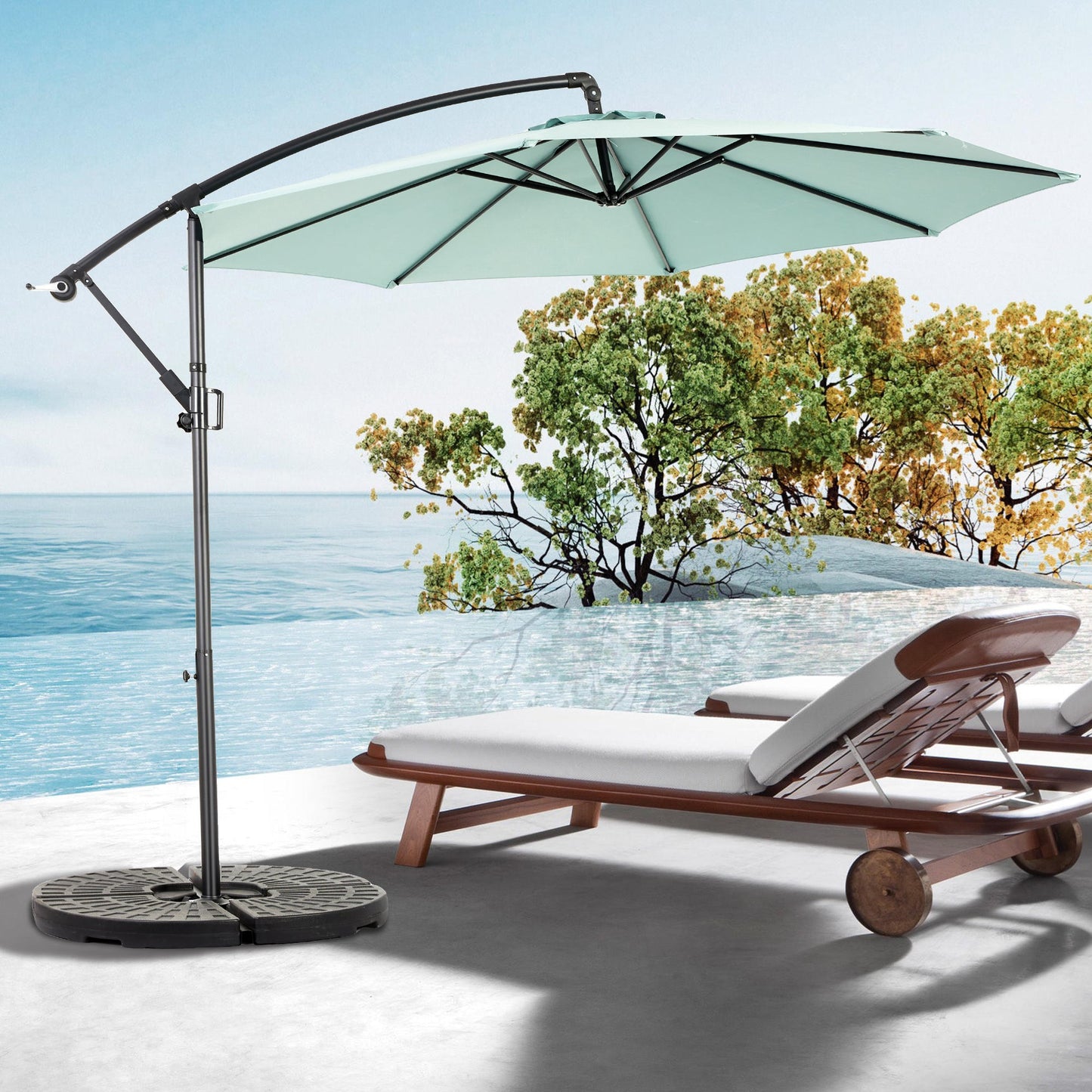 10ft Offset Hanging Market Patio Umbrella w-Easy Tilt Adjustment, Light Green