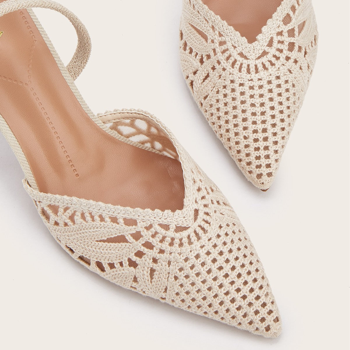 Women's French Style Knitted Cutout Pointed Toe Slingback Heeled Sandals - Elegant Casual Summer High Heel Shoes for Ladies