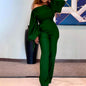 Green shawl wrap High Waist Plus Size Wide Leg Jumpsuit