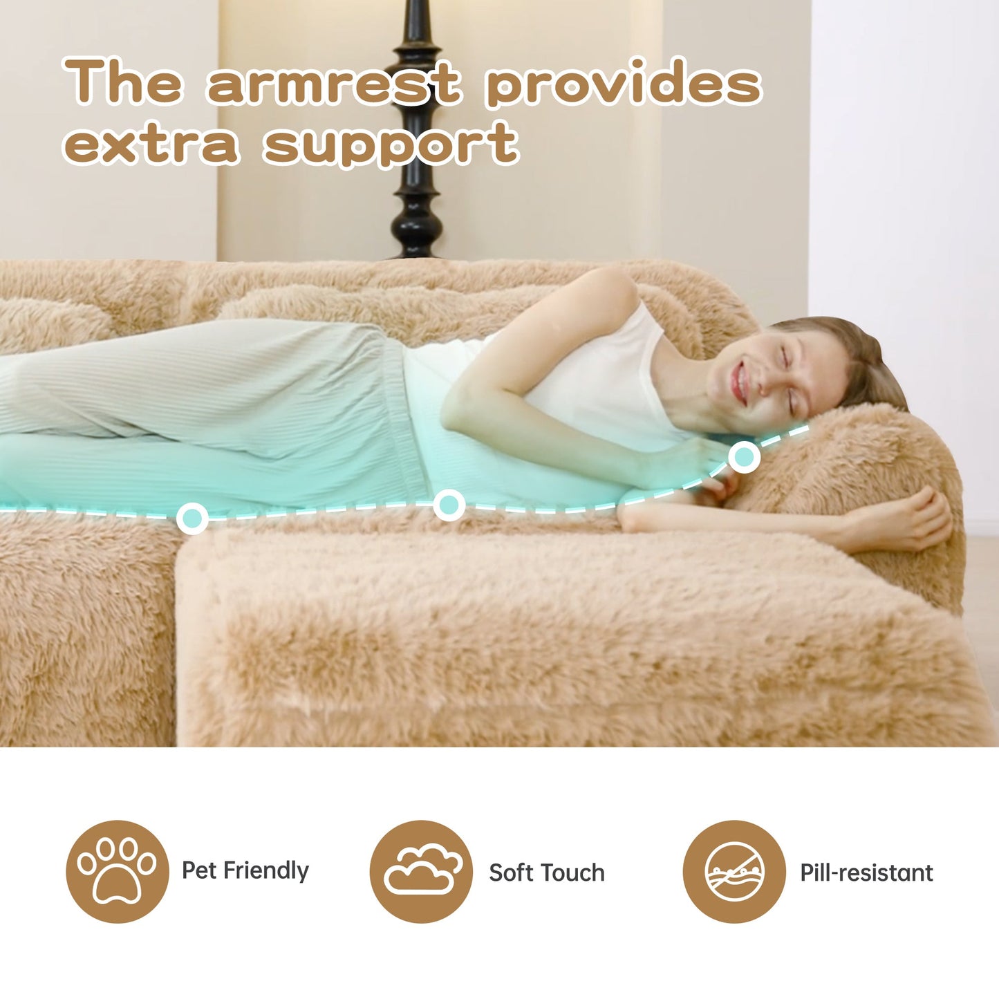 LoveSeat Modular Plush Light Khaki 2 Seat Non-Slip