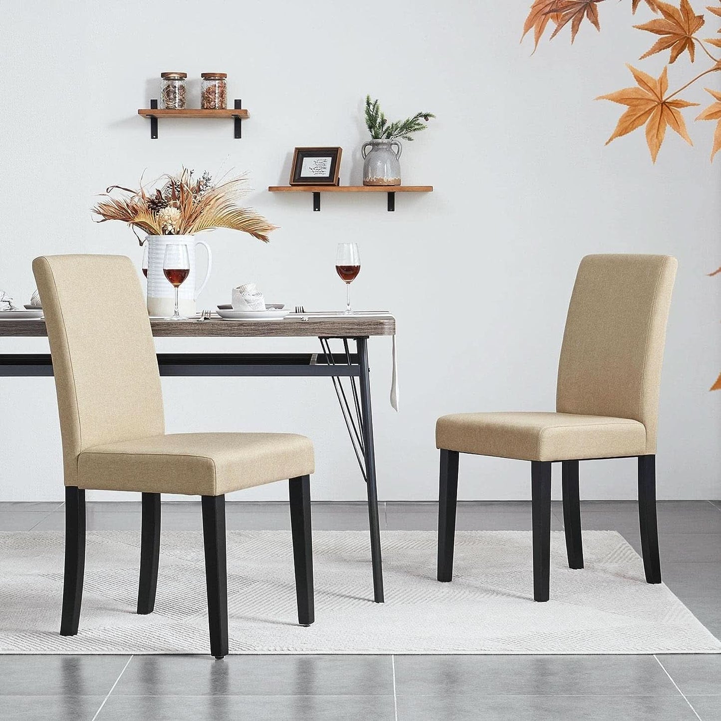 Khaki Upholstered Parson Dining Chair Set 4 Wood Legs