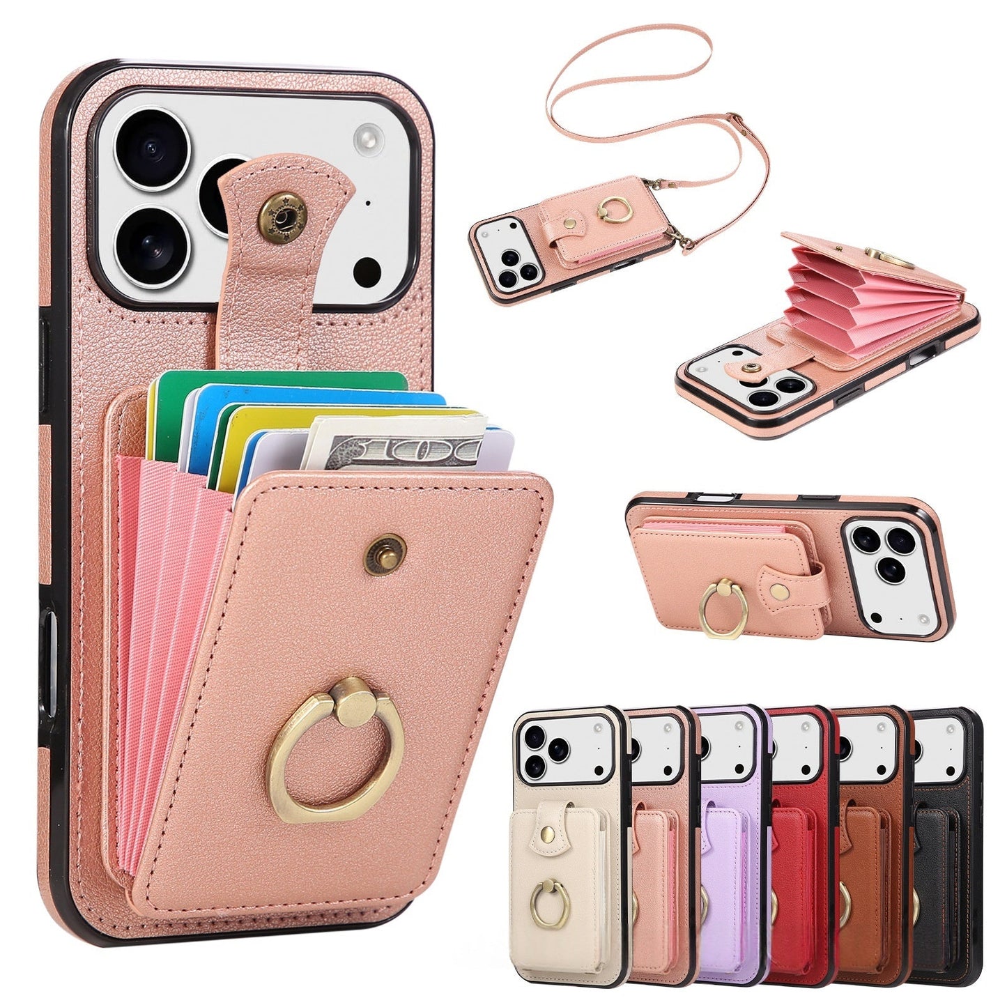 Leather Phone Case With Ring Holder And Card Slot Drop Proof Protective Case