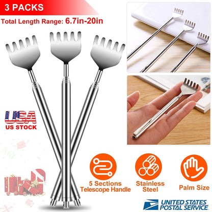 3pcs 20" Telescopic Back Scratcher Stainless Steel Extendable Bear Eagle Claw Massager