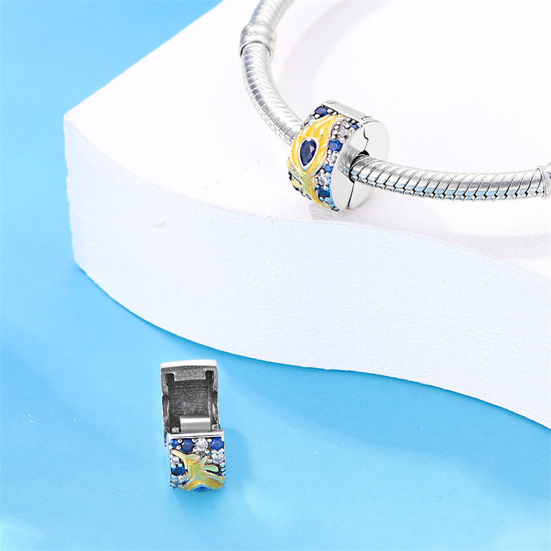 Silver-plated Colorful Zircon Accent Bead DIY Bracelet Charm